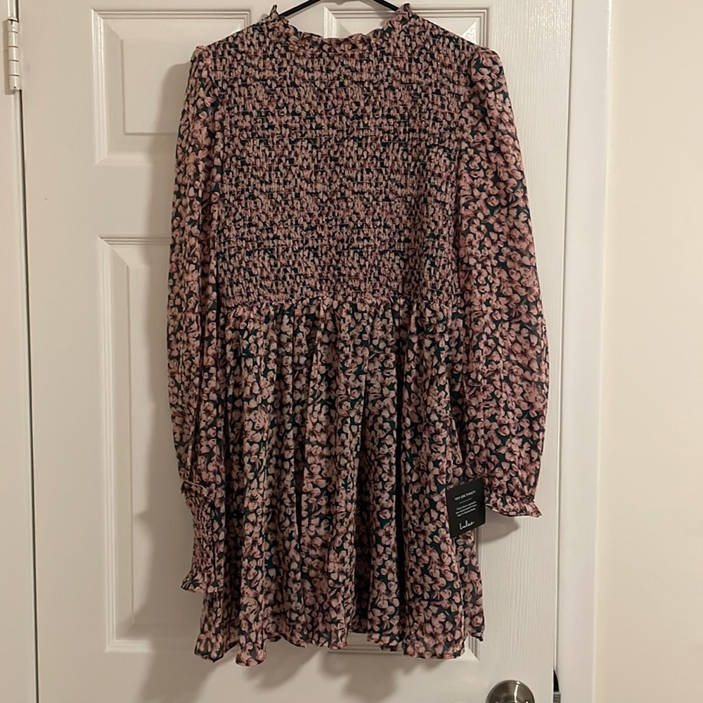 Large green/pink floral dress